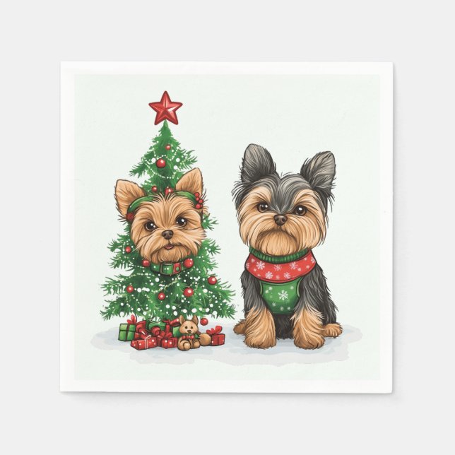 Guardanapo De Papel Cães Yorkie de Natal (Frente)