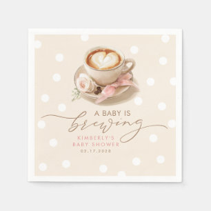 Guardanapo De Papel Café Bebê com Laço Rosa Está Cozinhando Chá de Beb