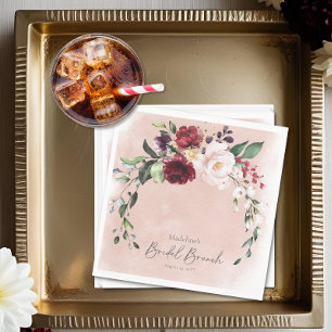 Guardanapo De Papel Café da Manhã de Noiva com Rosas Burgundy Rústico
