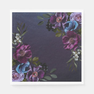 Guardanapo De Papel Café da Manhã de Noiva Sombrio Floral Azul Escuro