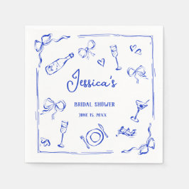 Guardanapo De Papel Café da Manhã Nupcial Francês Desenhado à Mão Azul