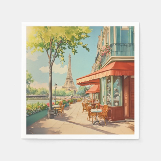 Guardanapo De Papel Café Parisiense com Vista Eiffel (Frente)