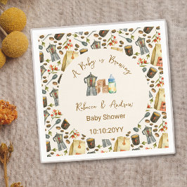 Guardanapo De Papel Café Um Bebê Está Fazendo Chá de fraldas