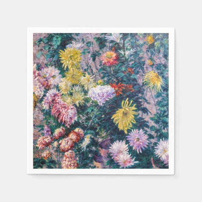 Guardanapo De Papel Caillebotte - Crisântemos brancos e amarelos (Frente)