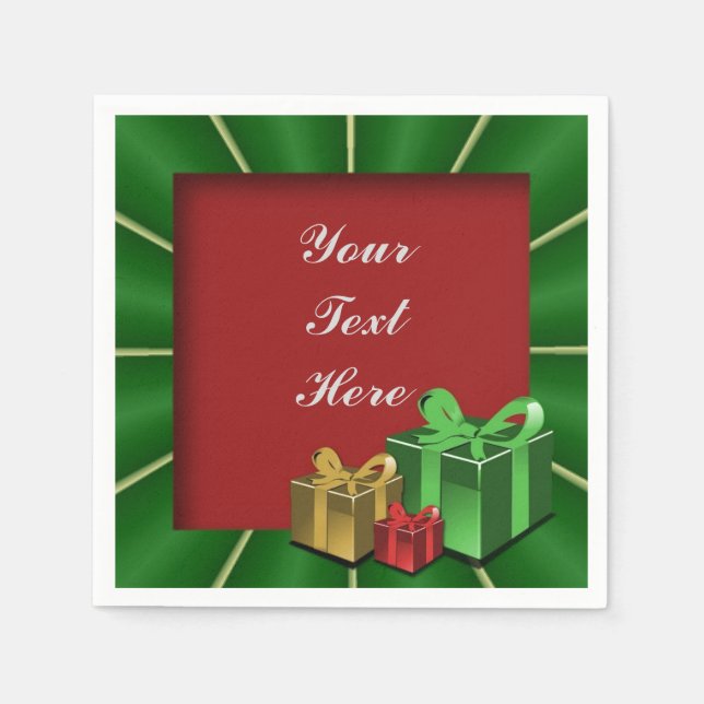 Guardanapo De Papel Caixas de Natal verdes, Douradas e vermelhas, Napk (Frente)