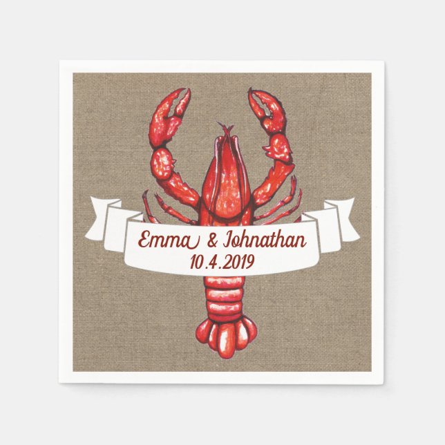Guardanapo De Papel Cajun Crawfish & Faux Burlap | Personalizado (Frente)