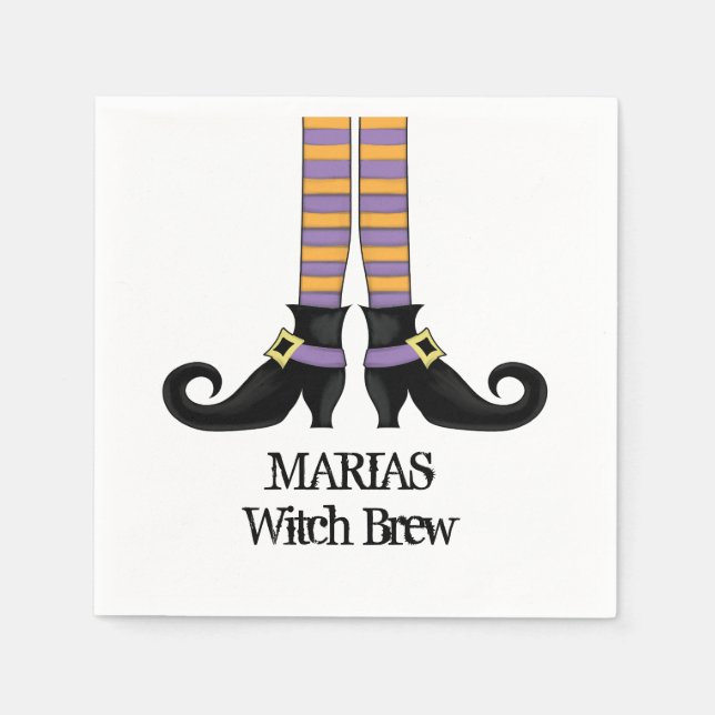 Guardanapo De Papel Calçados de bruxas brancas com faixa roxa e laranj (Frente)