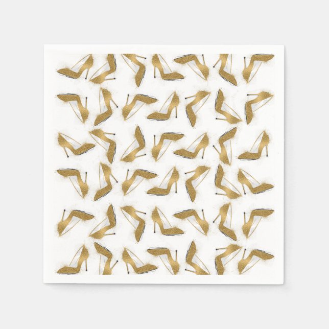 Guardanapo De Papel calçados de salto alto com brilho dourado de tendê (Frente)