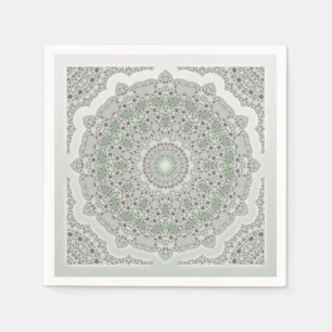 Guardanapo De Papel Caleidoscópio Fractal Mandala - cinza verde