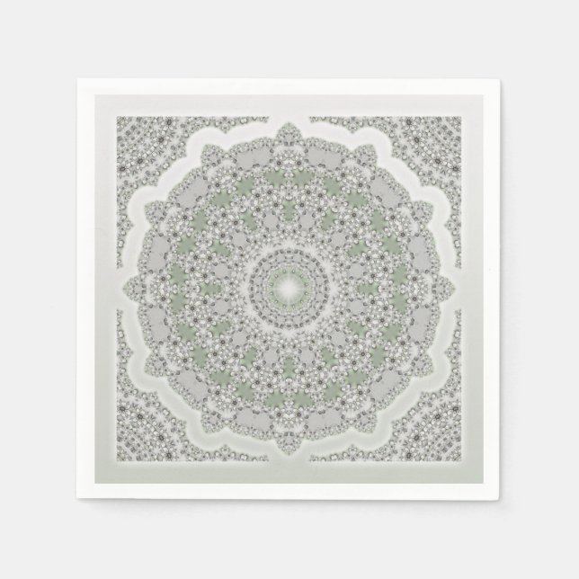 Guardanapo De Papel Caleidoscópio Fractal Mandala - cinza verde (Frente)