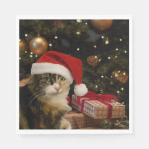 Calico Santa Kitty Napkins