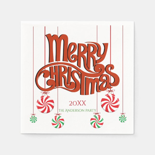 Guardanapo De Papel Caligrafia de Natal Red Merry (Frente)