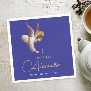 Guardanapo De Papel Caligrafia Dourada do Balutismo do Anjo Azul Elega