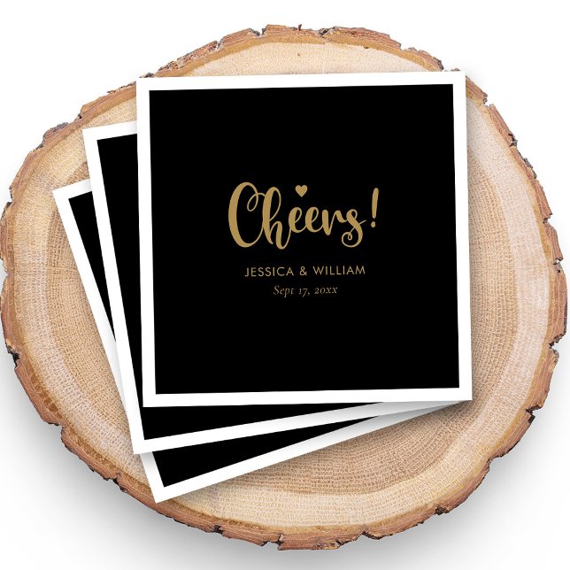 Guardanapo De Papel Caligrafia Dourada elegante aplausos - Preto (Elegant Gold Calligraphy Cheers Napkins - Black)