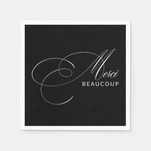 Guardanapo De Papel Caligrafia Elegante Black Merci Beaucoup Obrigado