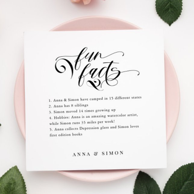 Guardanapo De Papel Caligrafia Elegante Fatos de Brincadeira Casamento (Criador carregado)