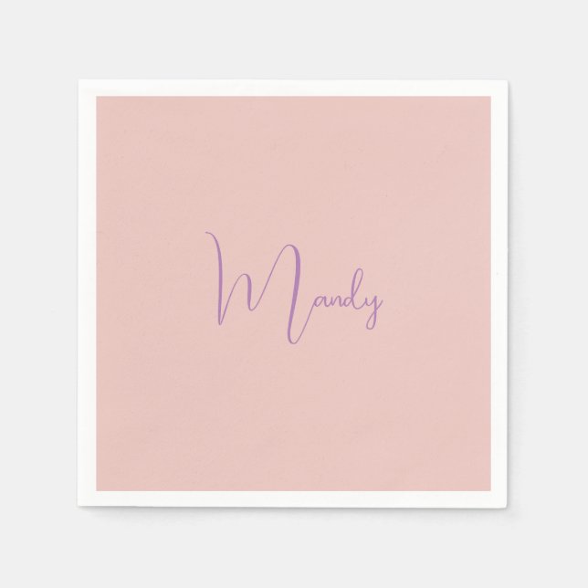 Guardanapo De Papel Caligrafia Elegante Rosa Dourado Simples Nome (Frente)