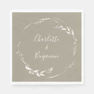 Guardanapo De Papel Caligrafia Floral Boho Taupe Personalizada