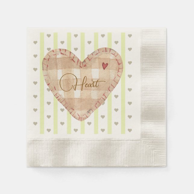 Guardanapo De Papel Caligrafia giro padrão cardíaco Verde Marrom (Frente)