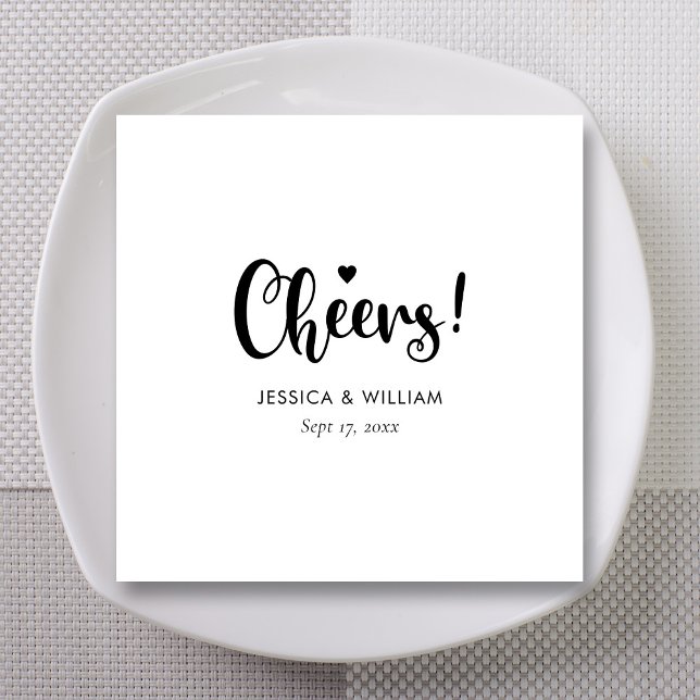 Guardanapo De Papel Caligrafia Negra Anima Napkins - Branco (Personalized Black Calligraphy Cheers Wedding Napkins - White)