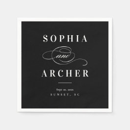 Guardanapo De Papel Caligrafia romântica Casamento Negro e Branco