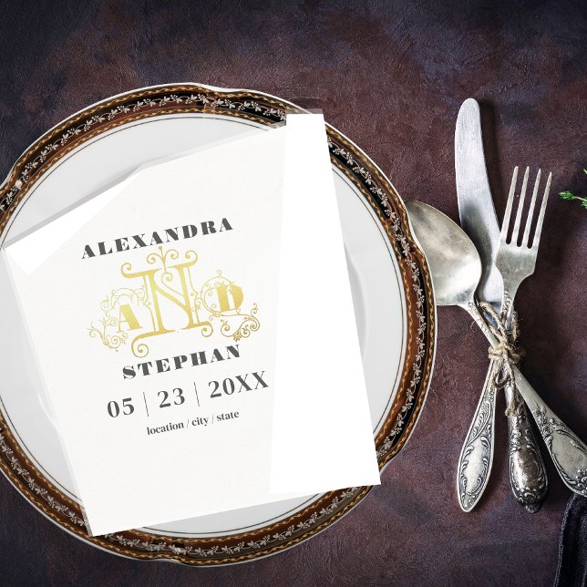 Guardanapo De Papel Caligrafia romântica de luxo Casamento Dourado (Criador carregado)