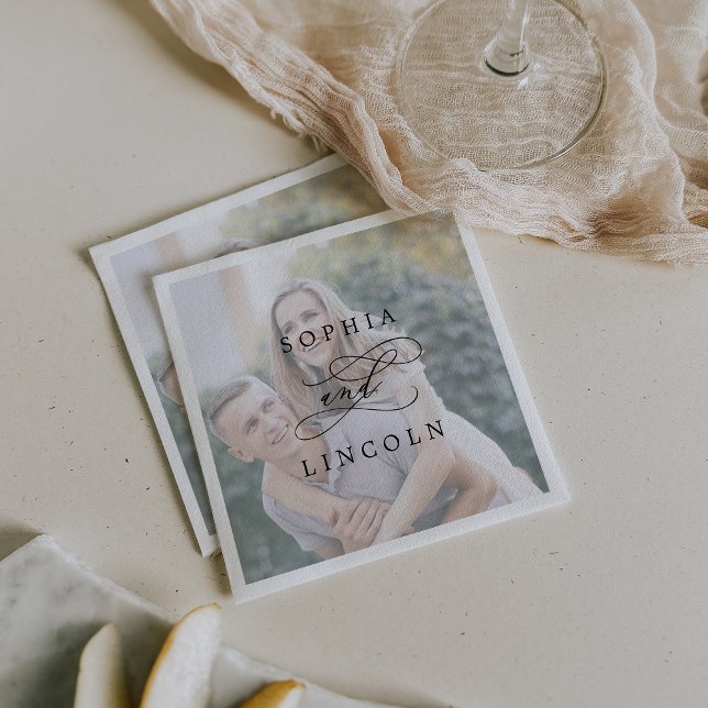 Guardanapo De Papel Caligrafia Romântica Foto de Casamento Napkin (Criador carregado)