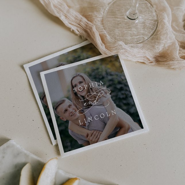 Guardanapo De Papel Caligrafia Romântica Foto Escura Casamento Napkin (Criador carregado)