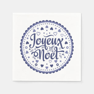 Guardanapo De Papel caligrafia tipografia Joyeux Noel azul branco chiq