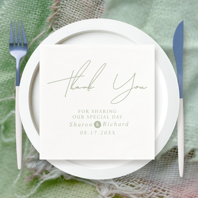 Guardanapo De Papel Caligrafia verde Sage Obrigado casamento (Criador carregado)