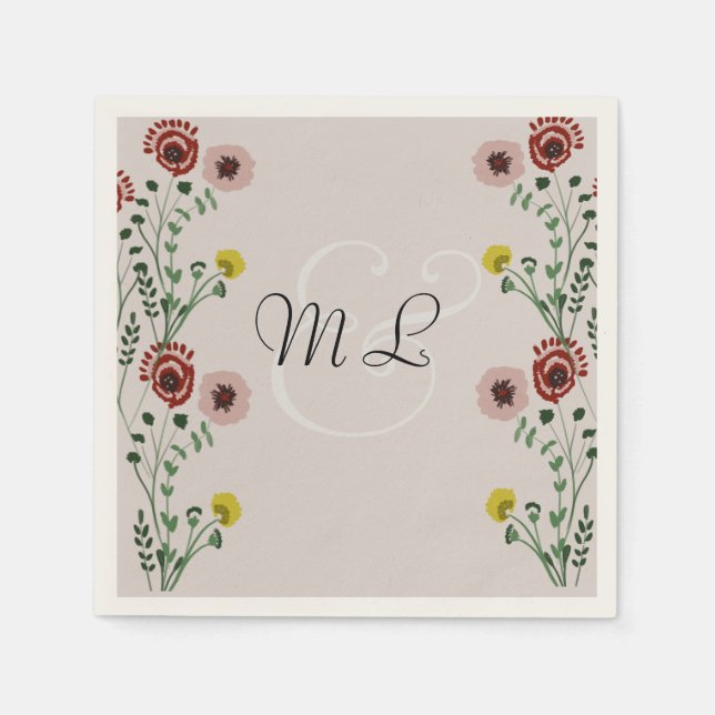 Guardanapo De Papel Calor Botânico de Casamento Embrodado (Frente)