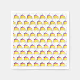 Guardanapo De Papel Camada Amarela Cor-de-rosa Vela Fatia de Bolo de B