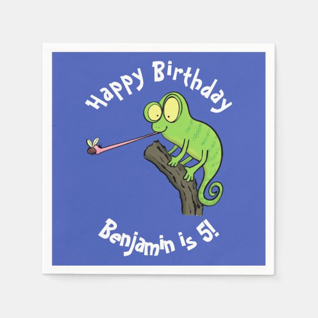 Guardanapo De Papel Camaleão bonito pegando um desenho de inseto (Frente)