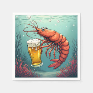 Guardanapo De Papel Camarão segurando um copo de cerveja