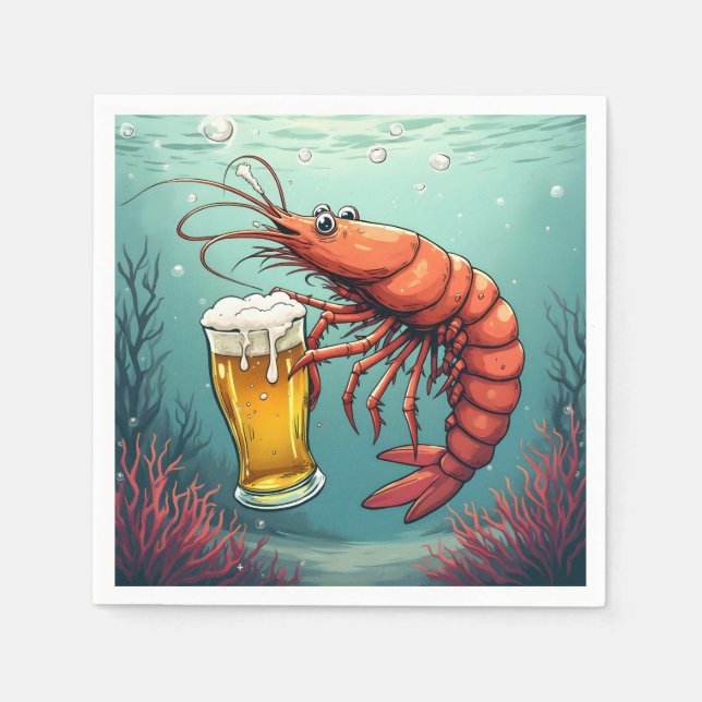Guardanapo De Papel Camarão segurando um copo de cerveja (Frente)