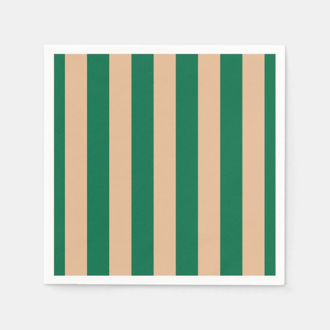 Guardanapo De Papel Camel Beige & Classic Green Stripe (Frente)