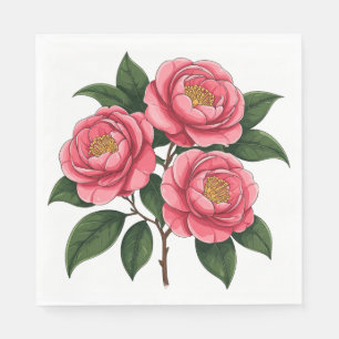 Guardanapo De Papel Camélias Rosa Florindo Com Folhas Verdes