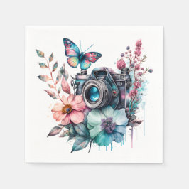 Guardanapo De Papel Câmera de 35 mm em meio a Flores e Borboleta