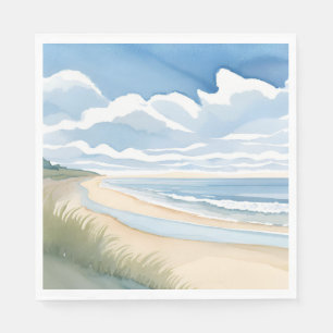 Guardanapo De Papel Caminhada na Praia Aquarela do Oceano Costeiro