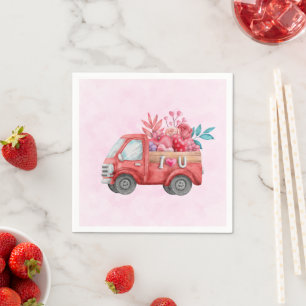 Guardanapo De Papel Caminhão de Amor Fofo com Carga de Coração Aquarel