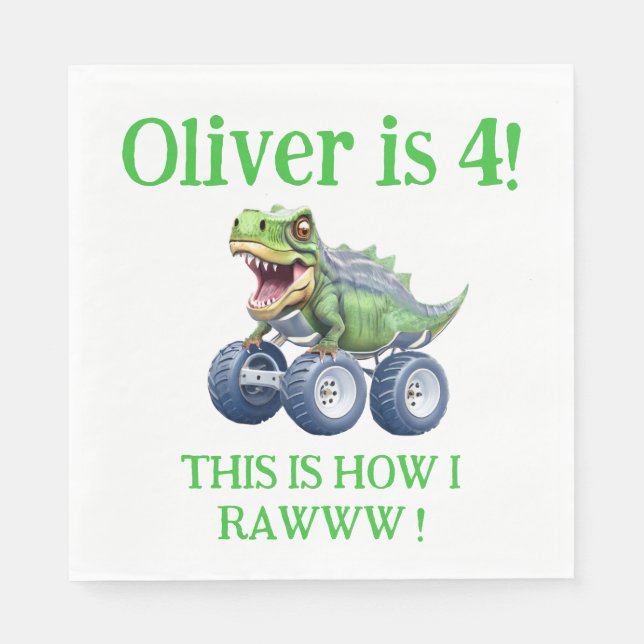 Guardanapo De Papel Caminhão de monstro de dinossauros engraçado (Frente)