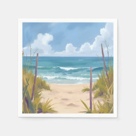Guardanapo De Papel Caminho da Praia | Água Oceânica Pintura Costeira