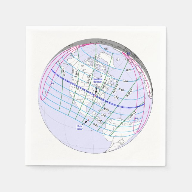 Guardanapo De Papel Caminho Global do Eclipse Solar 2017 (Frente)