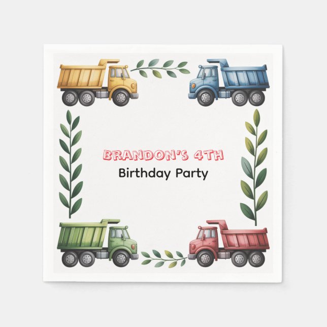 Guardanapo De Papel Caminhões Coloridos 4º. Festa de aniversário (Frente)