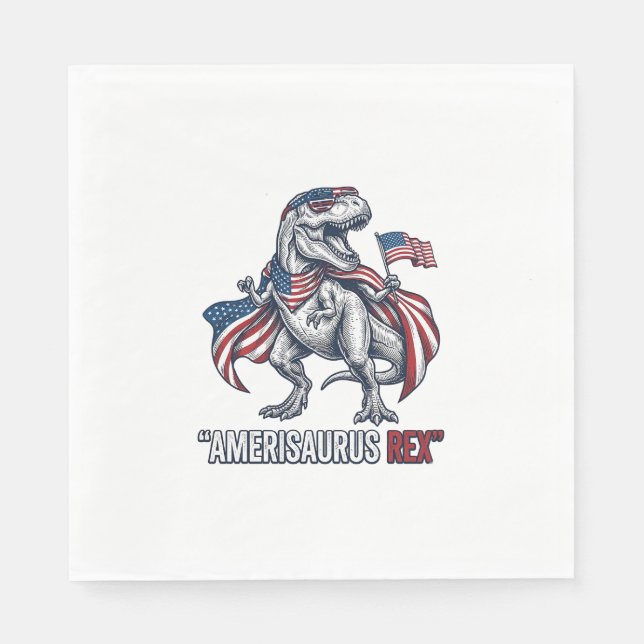 Guardanapo De Papel Camisa branca com design patriótico de T-Rex Ameri (Frente)