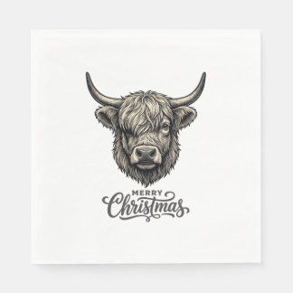 Guardanapo De Papel Camisa Vintage Merry Christmas Cow Highland_1