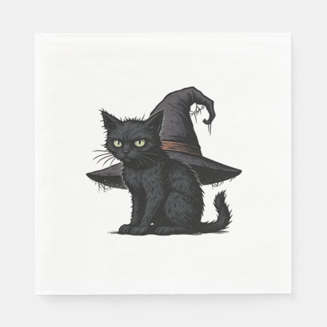 Guardanapo De Papel Camiseta Clássica de Gato de Halloween (Frente)