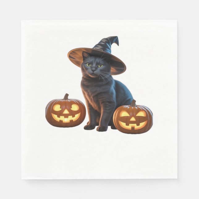 Guardanapo De Papel Camiseta Clássica de Gato Negro Halloween (Frente)