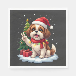 Guardanapo De Papel Camiseta Feminina Luzes de Natal Shih Tzu Mão da P