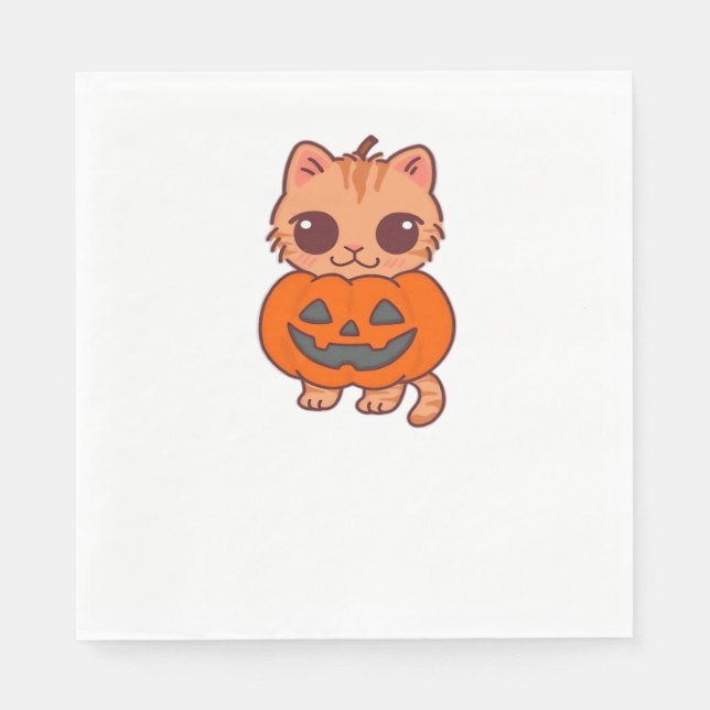 Guardanapo De Papel Camiseta Gato de Halloween - Dois Gatos Kawaii Hol (Frente)